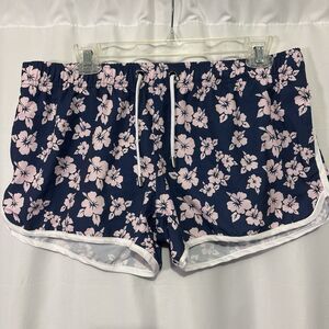 Franks Women Navy Blue Pink Oahu Hibiscus Floral Print Swim Board Shorts Size XL